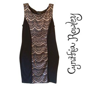 Cynthia Rowley Sleeveless Black Jersey Sheath Dress with Pattern Size 10 - NWOT